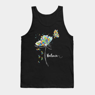 Womens Believe Flower-Butterfly Autism Tank Top